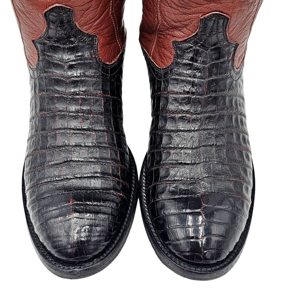 Custom Caiman Belly Cowboy Boots Mens 8.5E Brown Cherry 1 Pc Vamp Texas Western